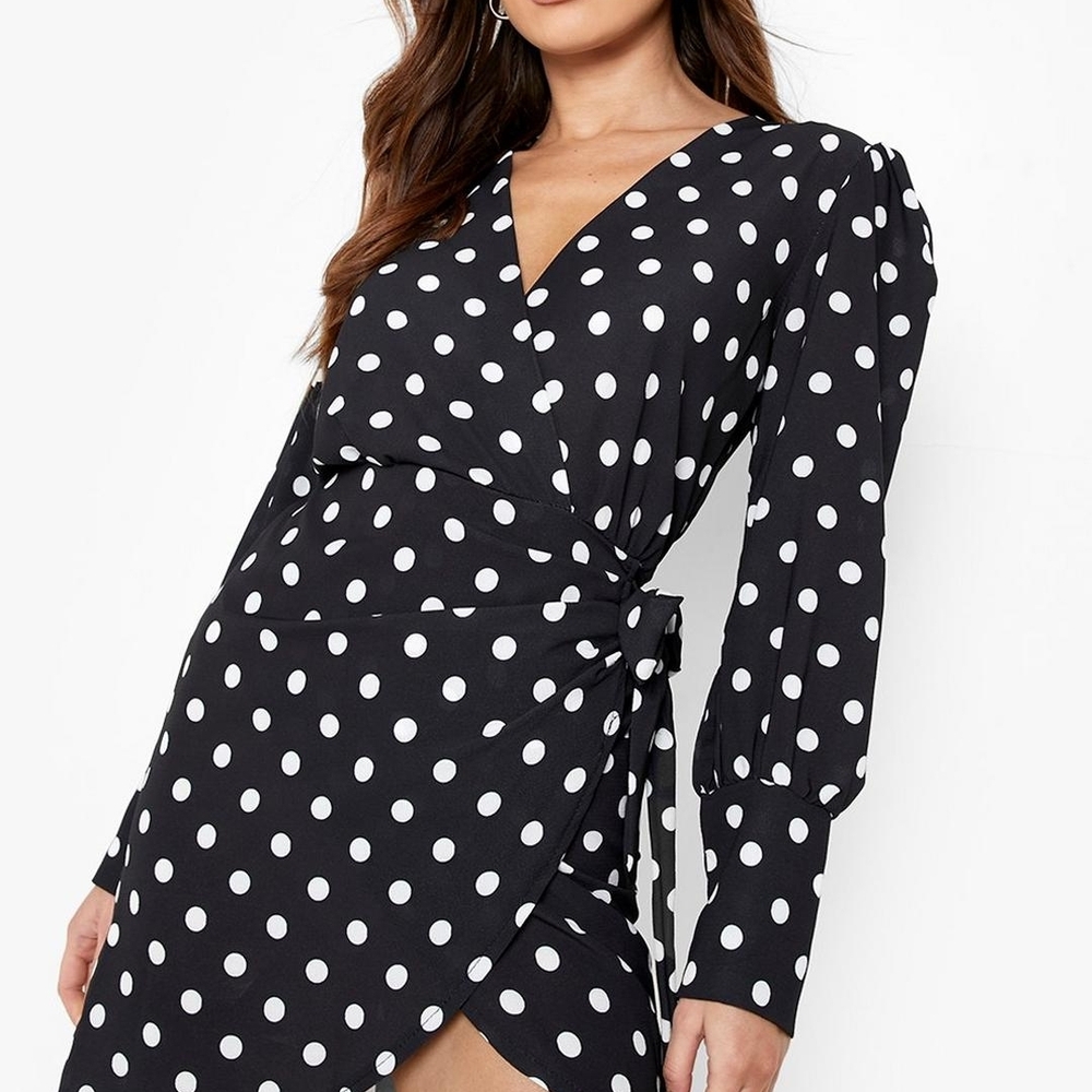 Black and White Polka Dot Wrap Dress